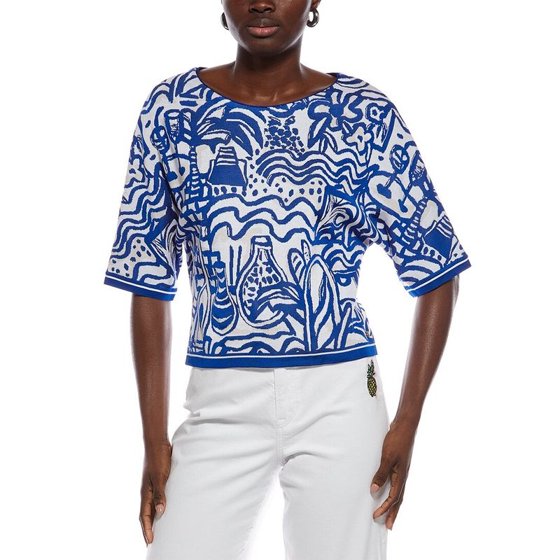 Marc Cain Womens Printed Sweater, Blue